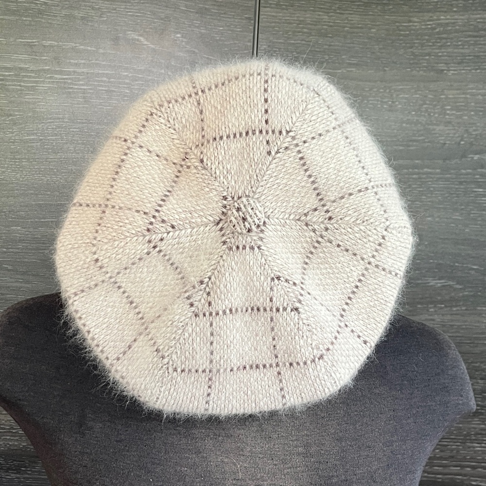 EUC Sarajane Angora Wool Nylon Beige Cream Brown Beret On size